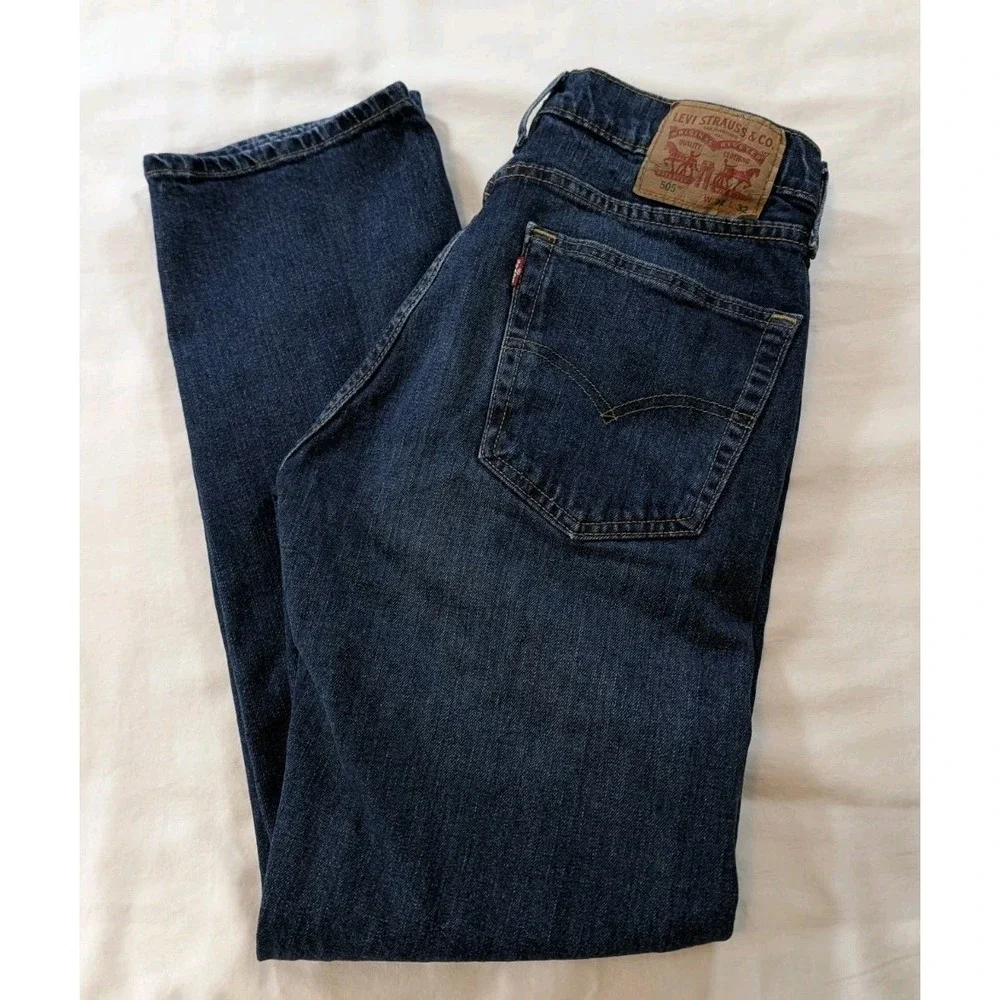 Levi's 505 Men's Regular Fit Straight Leg Jeans W32 L32 Dark Wash Blue‎ Denim
